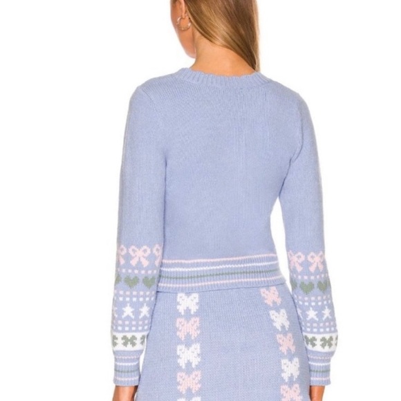 LoveShackFancy Womens Zaheer Pullover Feminine Heart Bow Sweater Pink Blue XS - Picture 11 of 11